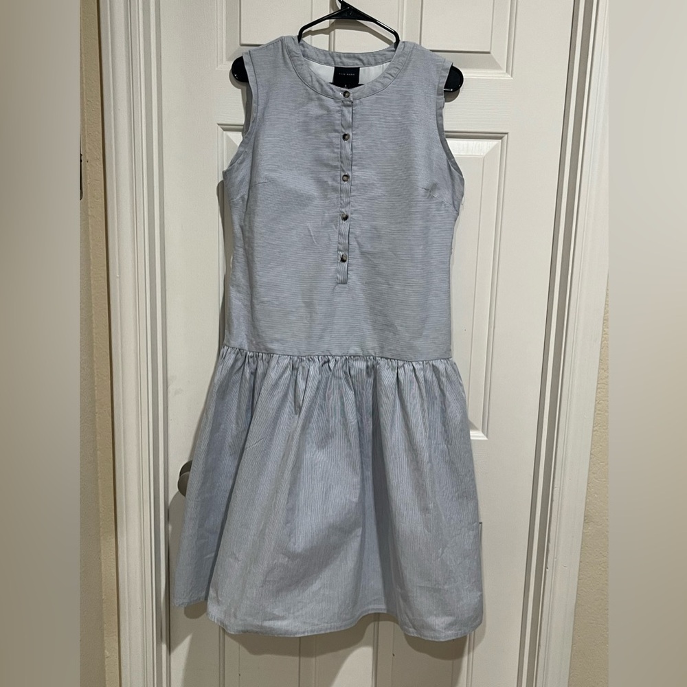 ALEX MARIE Sleeveless Blue and white stripe Button-Up Drop Waist mini Dress SZ 8